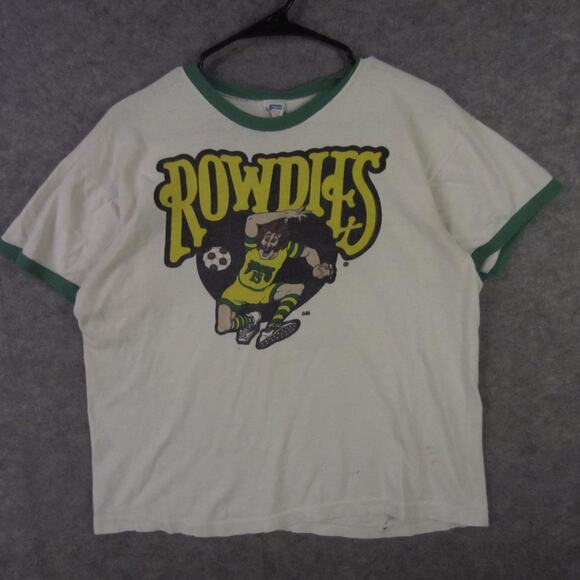 Vintage Tampa Bay Rowdies Shirt Mens X-Large White Green NASL Soccer Ringer - Picture 1 of 9